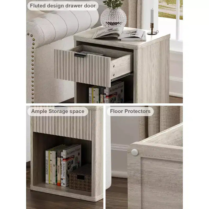 Table de chevet en bois dur brun avec tiroir et espace de rangement ouvert, 1 pièce