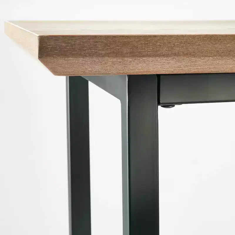 Stolik konsolowy czarny metal i brązowy MDF, prostokątny, montaż przez 1 osobę