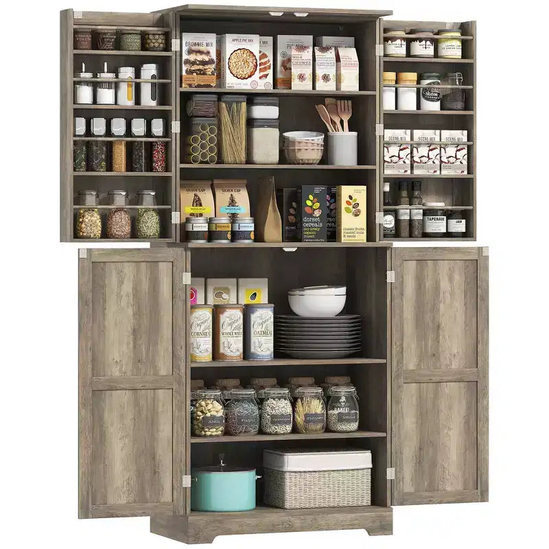 HOMCOM 72 Farmhouse Kitchen Pantry Cabinet, Tall Storage Cabinet with 4 Barn Doors, 4 Adjustable Shelves, 8 Door Shelves