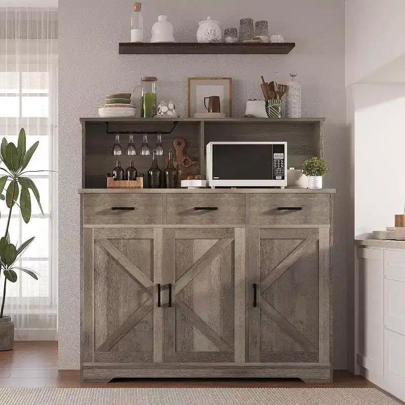 Buffet de style campagnard en bois marron/blanc et marron foncé avec 3 tiroirs et 3 portes – Simple