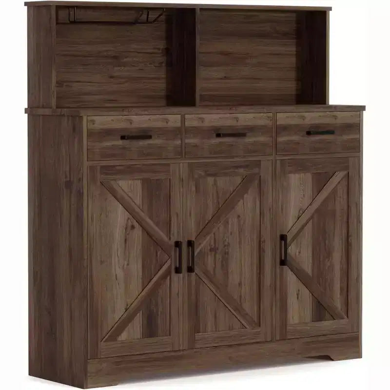 Buffet de style campagnard en bois marron/blanc et marron foncé avec 3 tiroirs et 3 portes – Simple