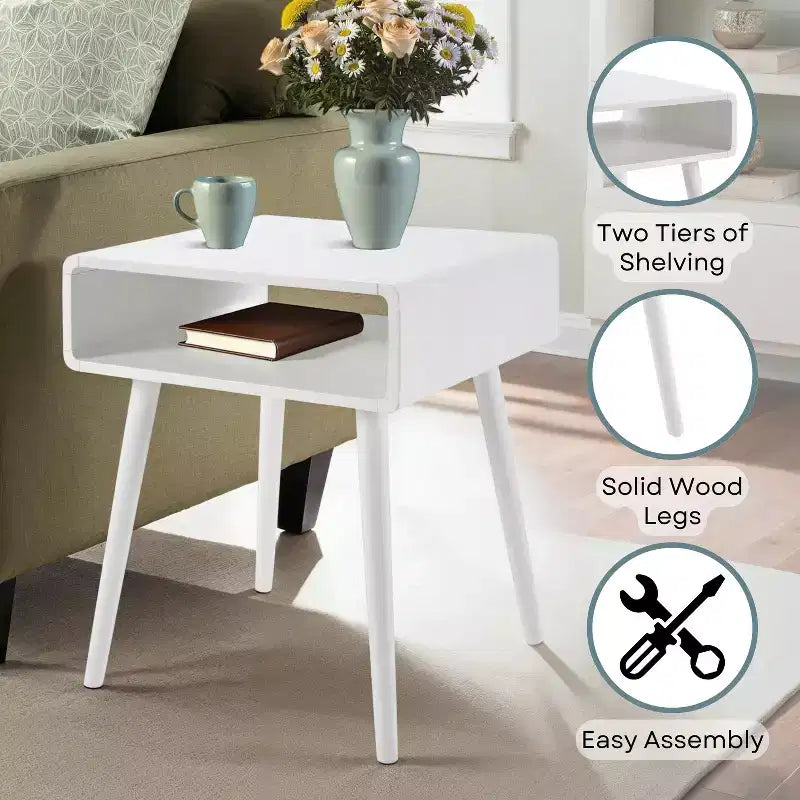 Table d'appoint blanche de style Mid-Century avec étagère ouverte, pour 1
