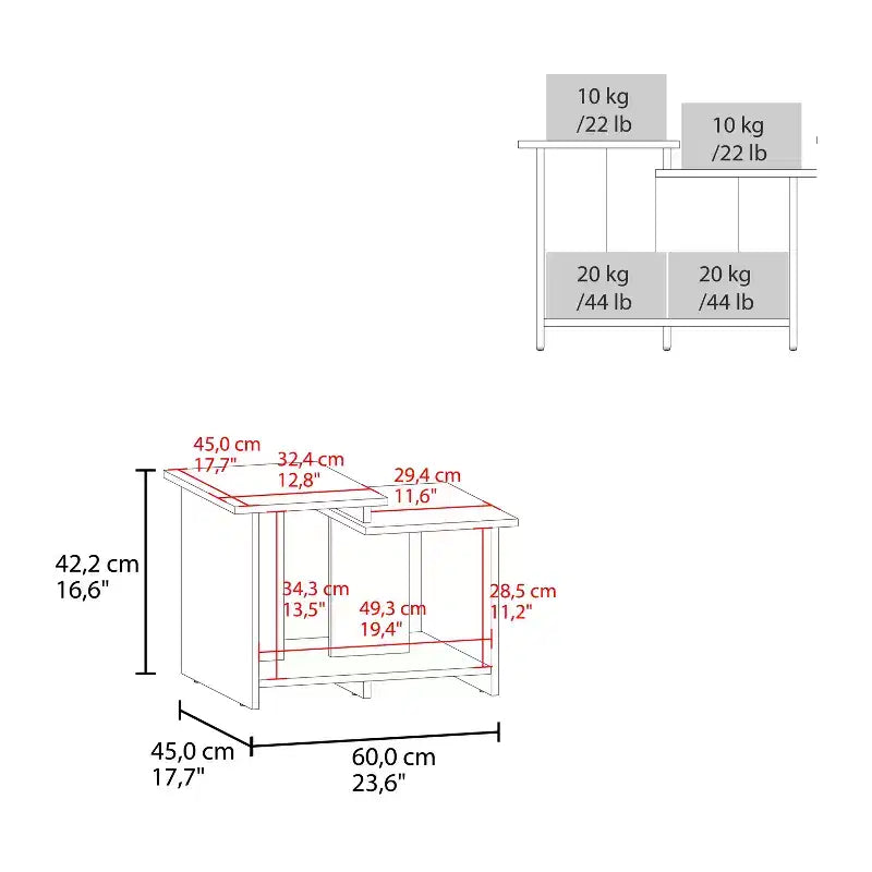 Table basse rectangulaire noire avec étagère ouverte, 1 place