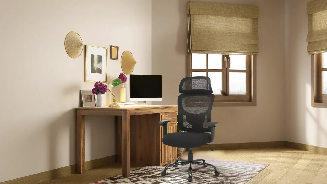 Chaise de bureau noire en mesh, hauteur et soutien lombaire réglables, siège individuel