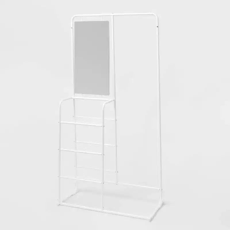 Portant à vêtements en acier blanc/verts variés avec miroir et étagères – 1 personne