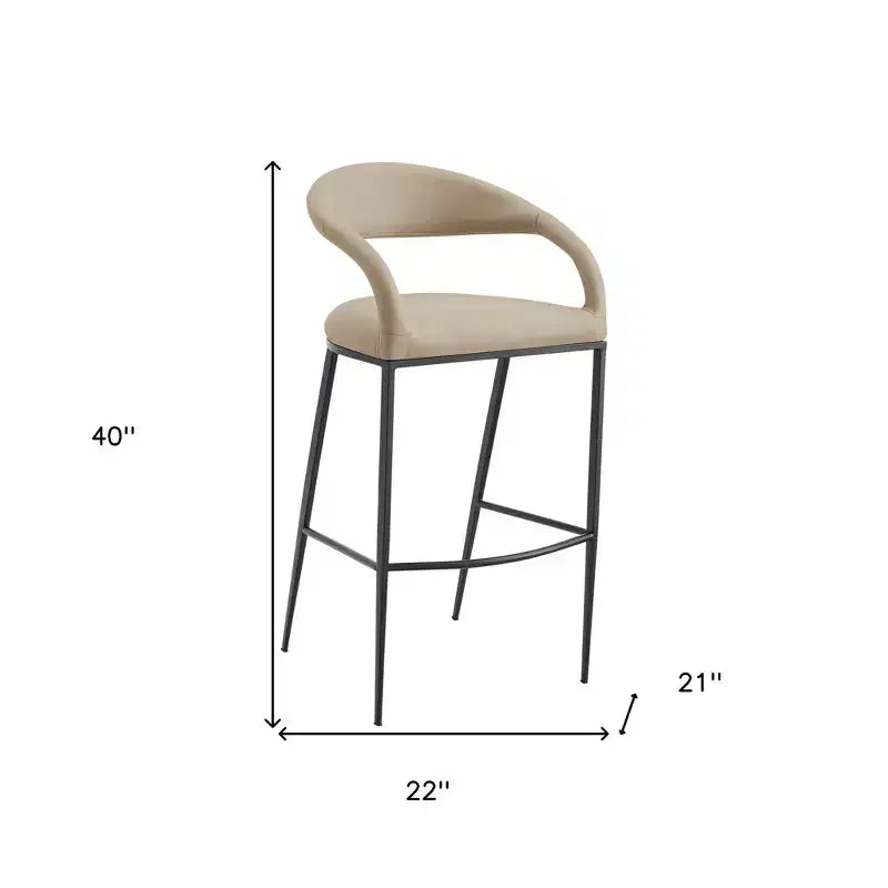 Tabouret de bar en similicuir beige et noir avec accoudoirs, dossier bas, 1 place
