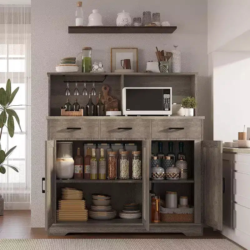 Buffet de style campagnard en bois marron/blanc et marron foncé avec 3 tiroirs et 3 portes – Simple