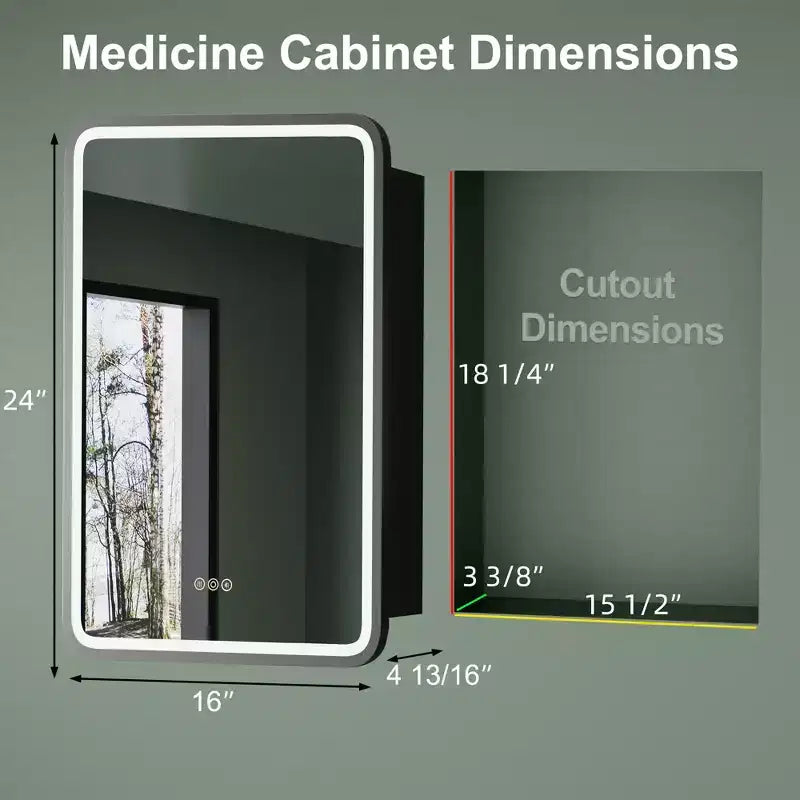 Armoire à pharmacie LED noire / blanche / dorée, porte simple, charnière à gauche ou à droite, encastrée ou murale