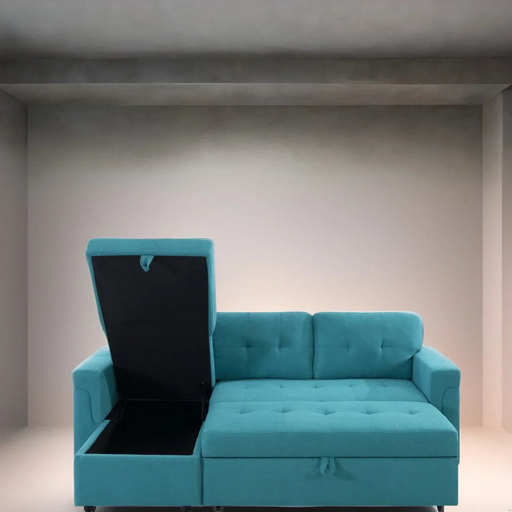 Convertible Reversible Sectional Sofa with Pull-Out Sleeper Bed, Hidden Storage Chaise, and Durable Legs