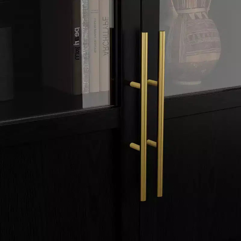 Buffet bahut avec portes vitrées, coloris noir/gris/bois, 4 portes, assemblage 1 personne