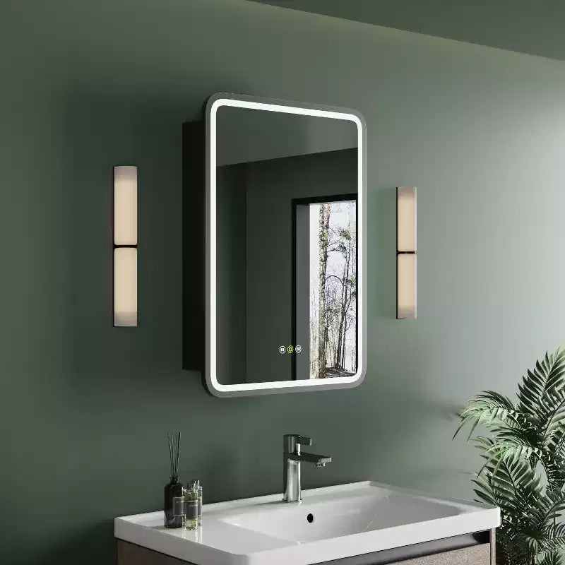 Armoire à pharmacie LED noire / blanche / dorée, porte simple, charnière à gauche ou à droite, encastrée ou murale