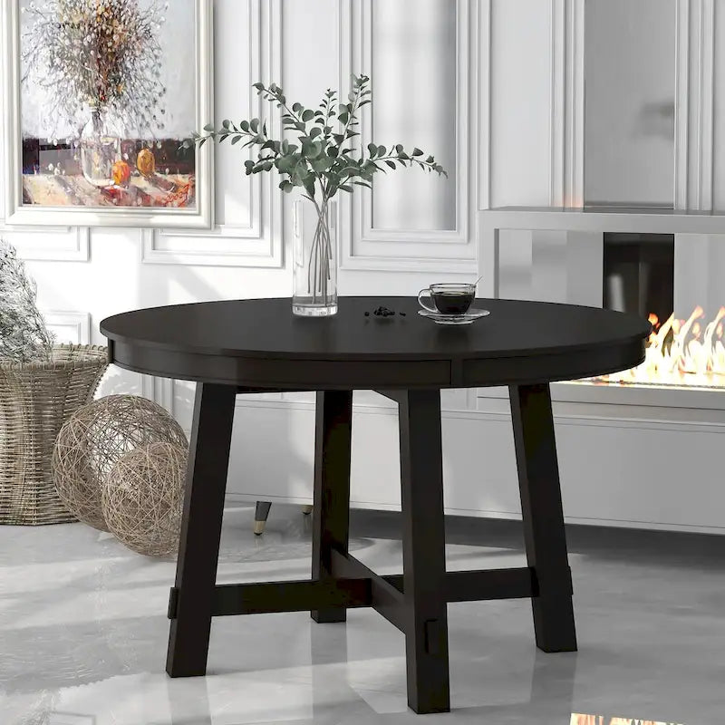 Farmhouse Round Extendable Dining Table with 16 Leaf Wood Kitchen Table