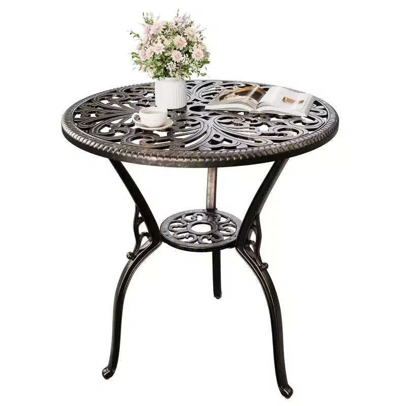 Table de bistrot ronde en fonte d'aluminium noir/bronze, 2 places
