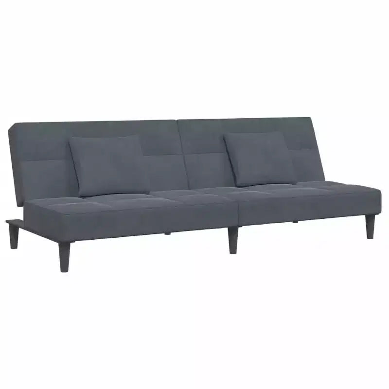 Ciemnoszara aksamitna dwuosobowa rozkładana sofa z otomaną
