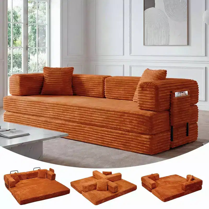 80.7 5-in-1 Convertible Sleeper Sofa Bed ??Corduroy, 1200 lbs, No Assembly