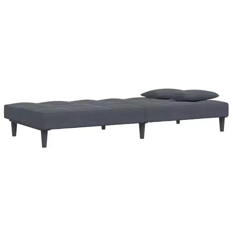 Ciemnoszara aksamitna dwuosobowa rozkładana sofa z otomaną
