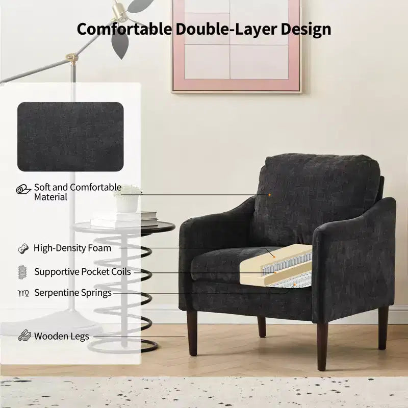 Fauteuil d'appoint en chenille beige/noir/vert/orange, fauteuil incurvé pour 1 personne, canapé individuel