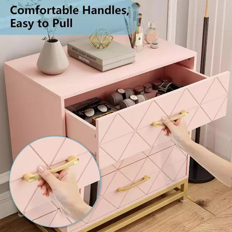 Commode à 3 tiroirs noire / rose / blanche, style moderne