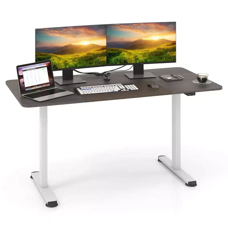 Bureau à hauteur réglable électrique Beige / Gris / Naturel / Marron rustique, une personne