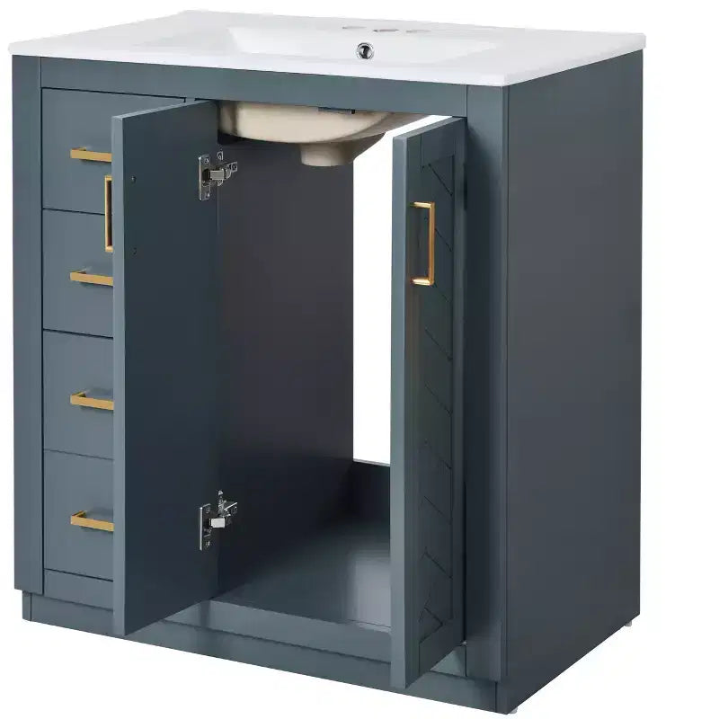 Meuble-lavabo de salle de bain de 76 cm à lavabo simple avec armoire et 3 tiroirs – Noir / Bleu / Vert / Indigo / Blanc
