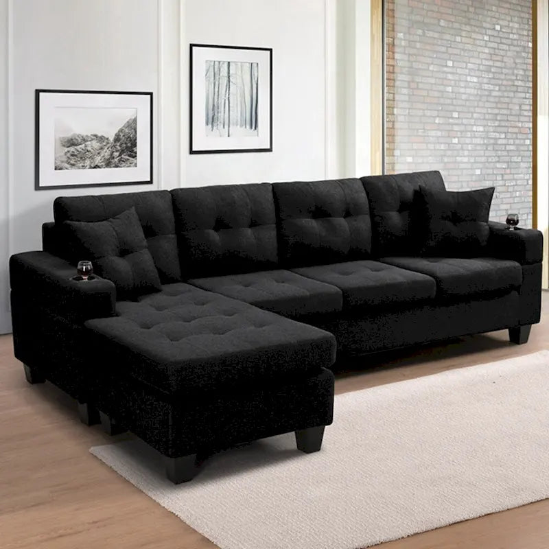 Sectional Sofa Living Room with L Shape Chaise Lounge and cup holder