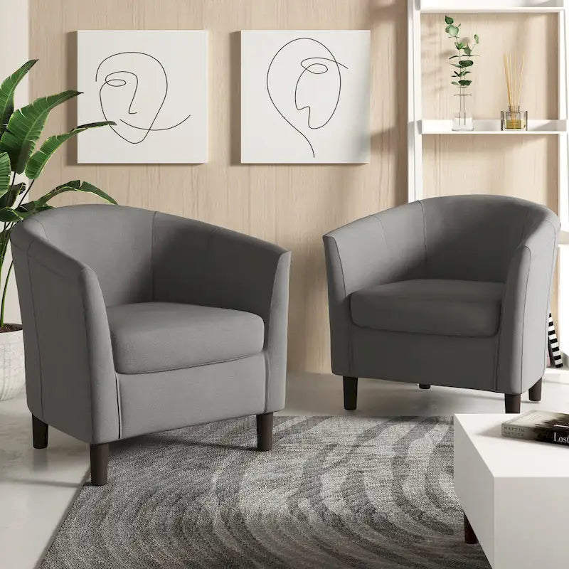 2 Set Modern Linen Barrel Accent Chairs Club Armchair
