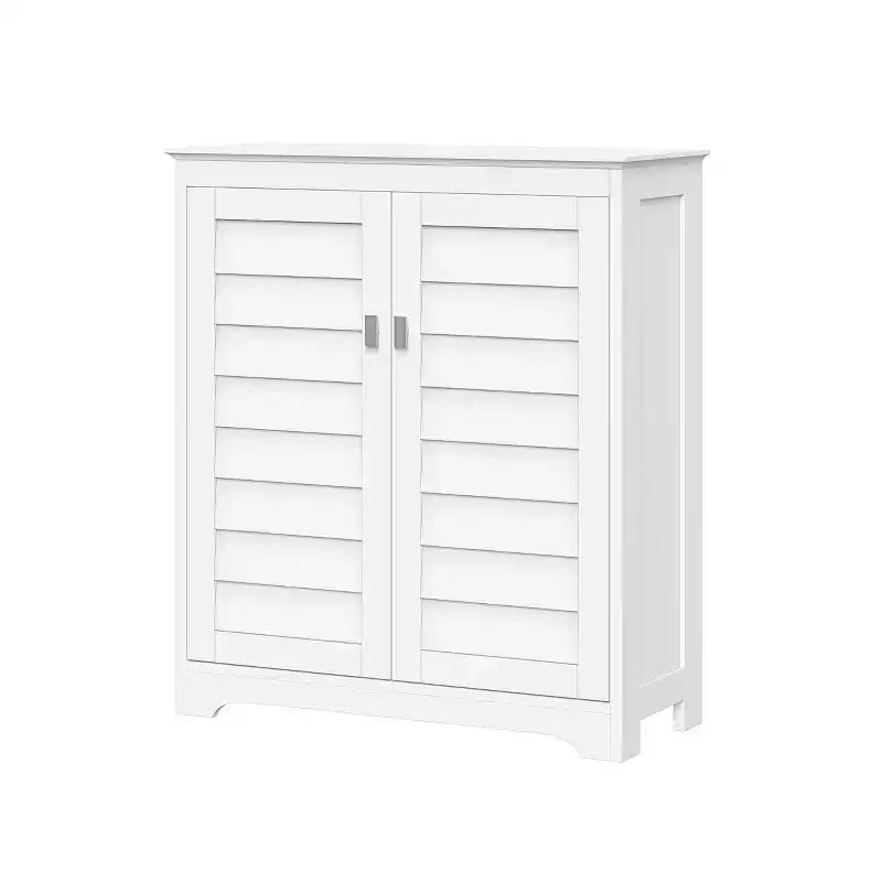 Meuble de rangement blanc à deux portes avec étagères réglables