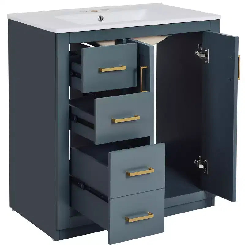 Meuble-lavabo de salle de bain de 76 cm à lavabo simple avec armoire et 3 tiroirs – Noir / Bleu / Vert / Indigo / Blanc