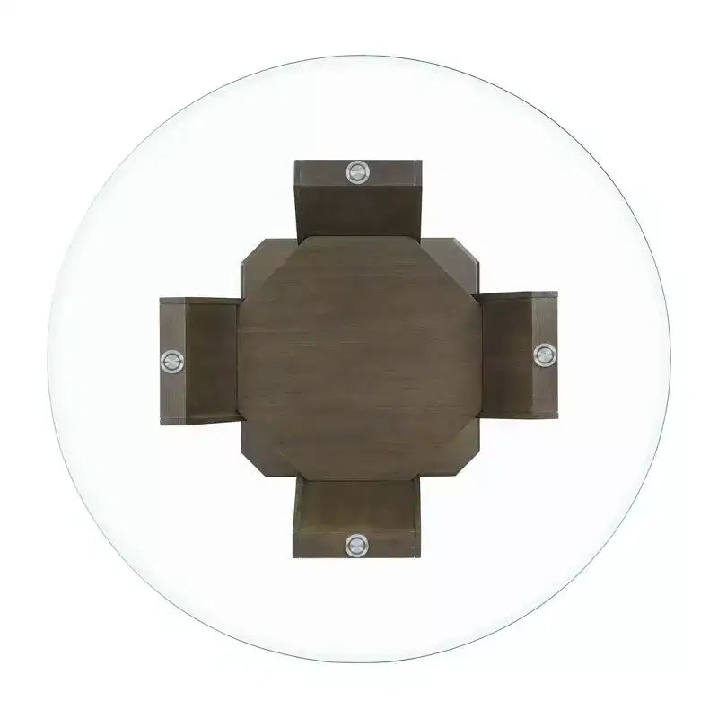 Table à manger ronde marron avec plateau en verre, 4 places