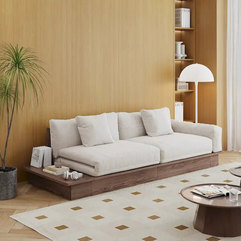 JASIWAY Modern Solid Wood Upholstered Cotton Linen Sofa