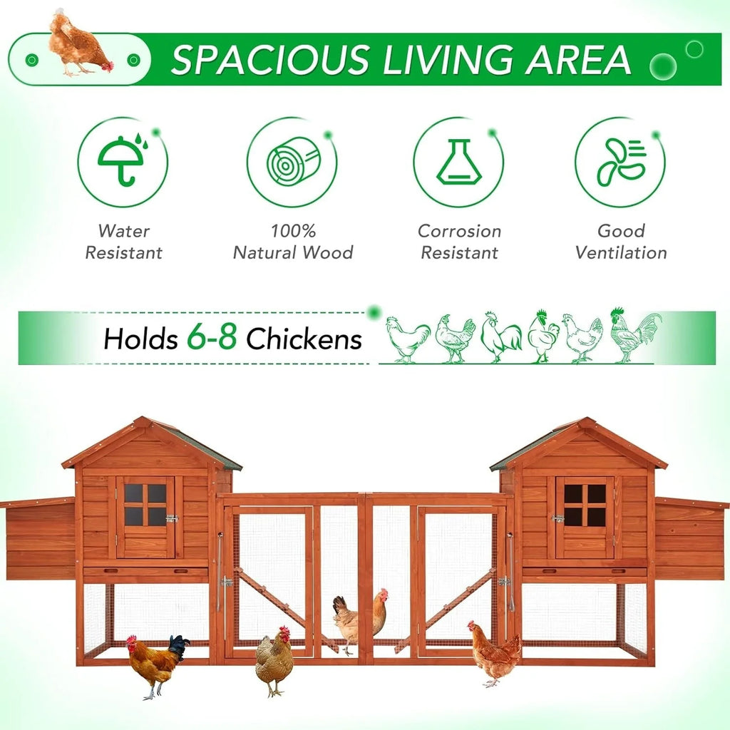 AECOJOY 144'' Large Chicken Coop w/ Run Wooden Hutch Poultry Cage House