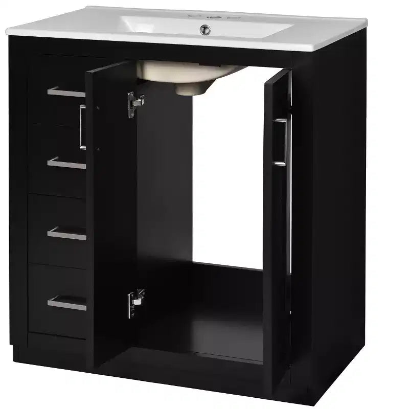 Meuble-lavabo de salle de bain de 76 cm à lavabo simple avec armoire et 3 tiroirs – Noir / Bleu / Vert / Indigo / Blanc