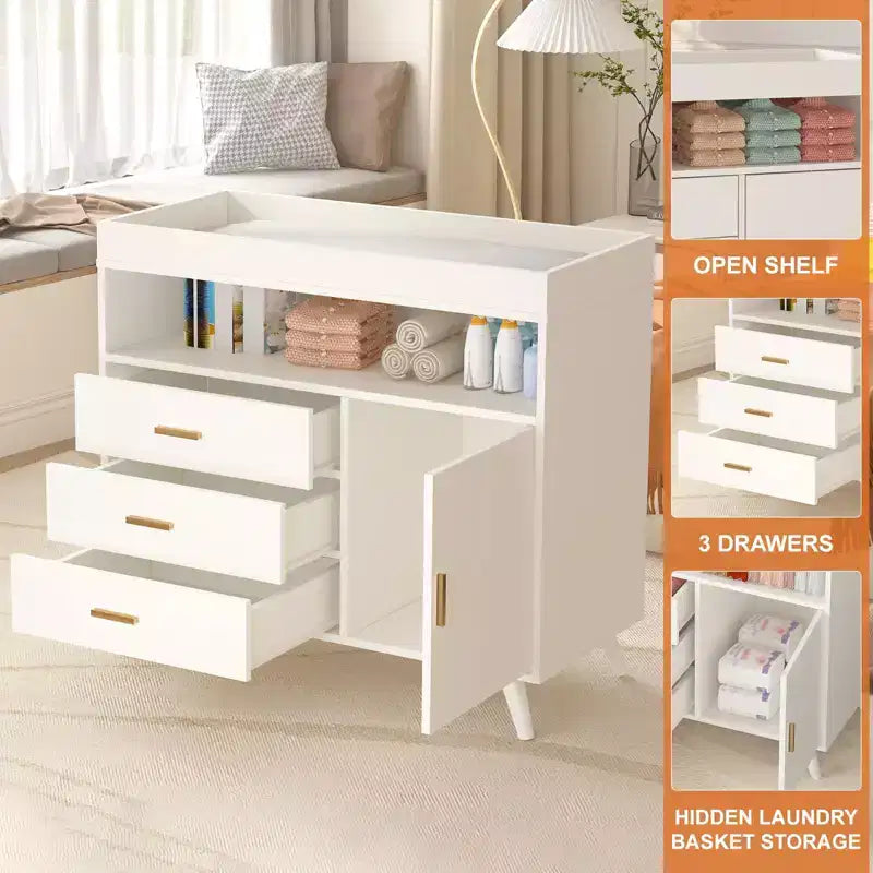 Commode à langer 3 tiroirs en bois naturel, 1 utilisateur