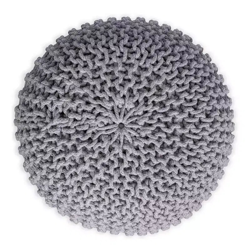 Pouf tricoté rond gris clair, 1 personne